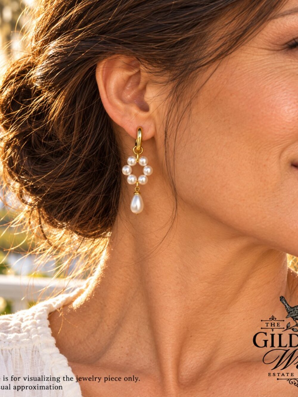 Rachel Zoe 925 Silver Gold Tone Pearl Look Floral Drop Hoop Earrings NIB